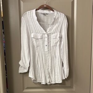 Valerie Stevens White Lightweight Button-Front Tunic